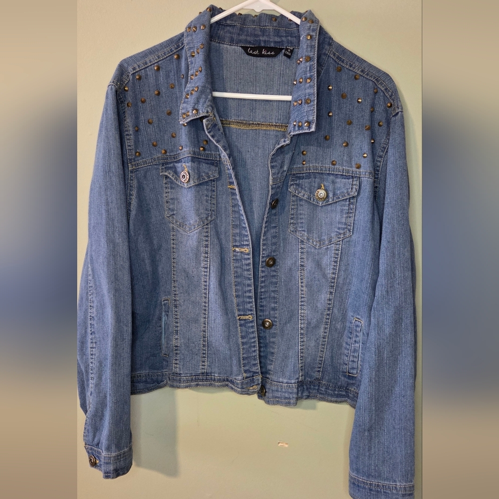 Last Kiss 3X Denim Jacket Blue Studded Jean Jacket Plus Size